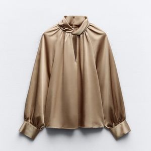 Zara Satin Top. XS. Dark Beige.